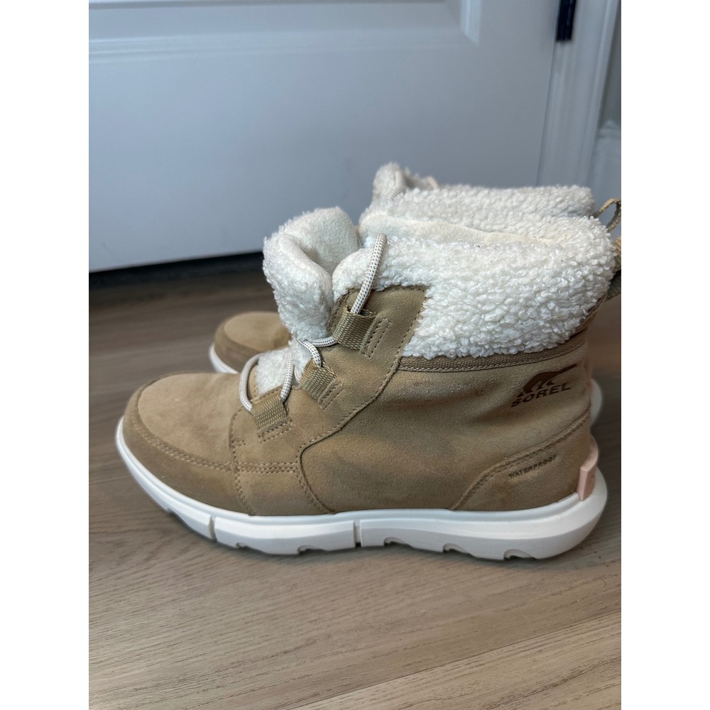 Sorel Kinetic Impact Conquest Waterproof Tan Suede Faux Fur Boots Womens 8